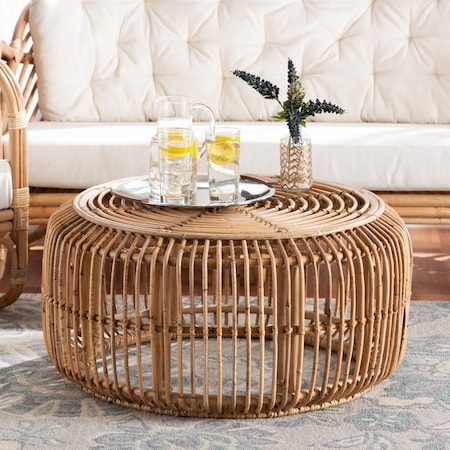 Baxton Studio Aliane Modern Bohemian Natural Brown Antique Rattan Coffee Table 219-12702-ZORO